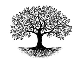 Tree of life logo classic black and white symbol sturdy trunk spreading branches genealogy and family heritage design
