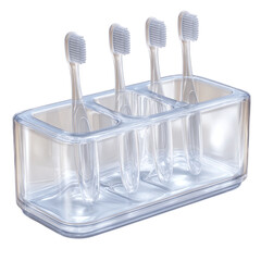 A transparent toothbrush stand with divider slots, isolated on transparent background.