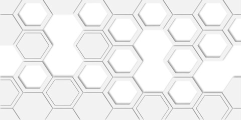  hexagons of different sizes and some with multiple borders surrounding them creating a modern, abstract design suitable for backgrounds and textures.