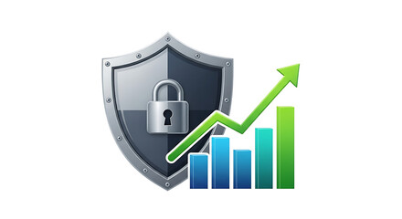 A shield with a padlock and a rising graph representing security and financial growth together ai generated