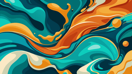 Obraz premium Vector art of a vibrant abstract swirl of teal, orange, and yellow paint flows dynamically across the frame