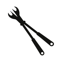 A simple black silhouette of a pair of meat forks, also known as carving forks, used for holding meat while carving.