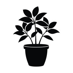 Simple black silhouette of a potted plant