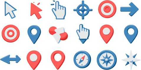 Diverse collection of digital icons, including pointers, navigation symbols, and target representations