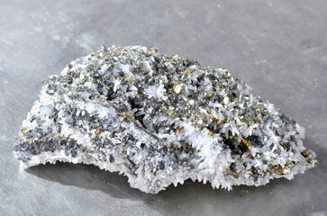 Mineral stone Galena, Sphalerite, Pyrite, Quartz on isolated background, close-up