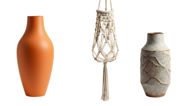 Three distinct vases in various styles and colors, showcasing artistic design, perfect for home decor or interior styling