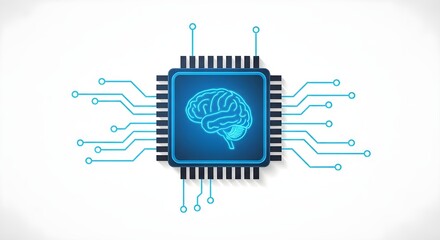 Futuristic brain circuit board illustration. Represents artificial intelligence, machine learning, and high technology. Great for technology and science projects.