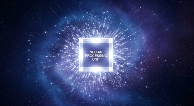 Futuristic neural processing unit concept. Represents advanced technology, artificial intelligence, and complex data processing. Ideal for science and technology-related projects.