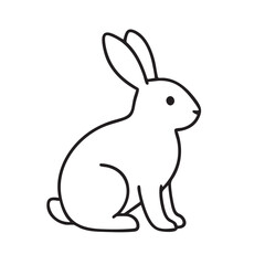 Obraz premium Simple Black and White Line Drawing of a Rabbit Sitting Upright with Long Ears minimalist