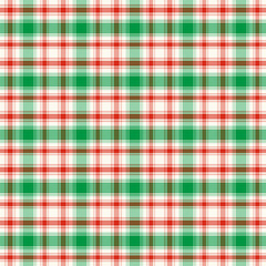 Colorful plaid pattern with twill weave seamless pattern in green red white.Christmas winter tartan checkered repeat pattern.Vector illustration geometric background for fabric and prints.