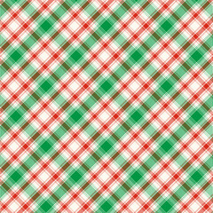 Colorful plaid pattern with twill weave seamless pattern in green red white.Christmas winter tartan checkered repeat pattern.Vector illustration geometric background for fabric and prints.