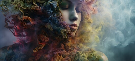 a light dryad , coming out of the smoke, Generative ai