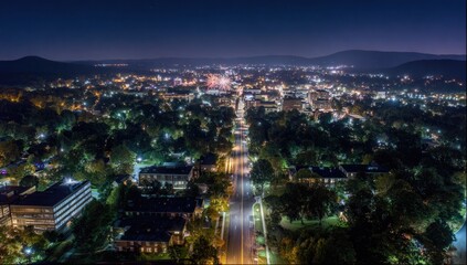 Obraz premium City lights at night, aerial view