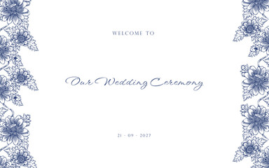 Hand Drawn Amor Adonis Flowers and Ladybugs Welcome to Our Wedding Template Elegant Floral Design