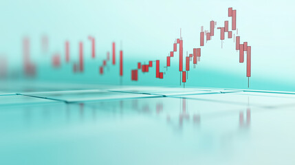 a candlestick chart representing market data and trends, in a soft light environment. The red lines indicate drops in market financial trend graph background