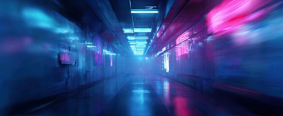 Neon-lit tunnel perspective