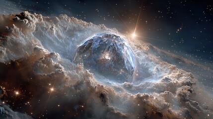 Diamond-like white dwarf cosmic remnant art, stellar death visualization for astrophysics, glittering core abstract design.