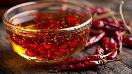 Spicy chili infused honey in glass bowl with dried red chilies bold flavor pairing for cooking