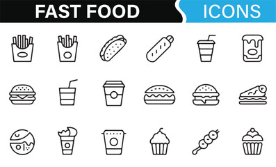Icons of Fast Food Items like Burgers, Fries, and Ice Cream