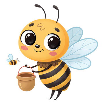 recommend clip art: Cute Honey Bee with Honey Pot on transparent background