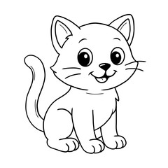 Simple and cute cat line drawing in clean black and white. Ideal for kids’ coloring pages, printable activities, and educational use. Hand-drawn illustration with bold outlines.