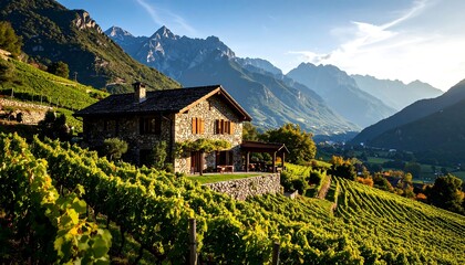 Rustic house nestled in vineyard hills