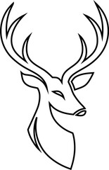 Wild deer face in outline vector style, ideal for forest emblems, wildlife logos, camping gear, and nature-themed design projects.