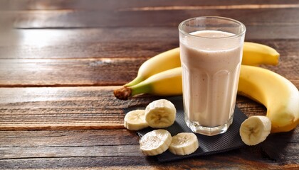 protein shake in clear glass with banana slices