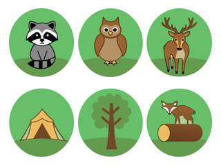 Obraz premium Cute Forest Animals and Camping Elements Illustration for Children's Designs