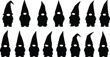 Gnome silhouette clipart, garden gnome vector icons, fairy tale gnome figure, magical dwarf illustration, fantasy character silhouette artGnome silhouette