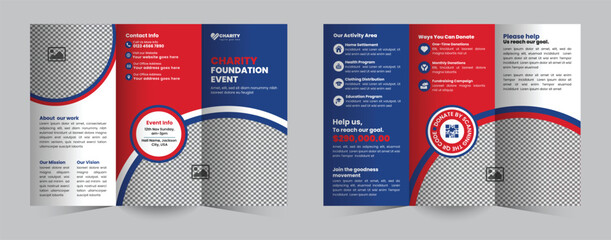 Charity Trifold Brochure Design Template for Donation Drive and Fundraising Event to support meaningful causes and inspire community involvement.
