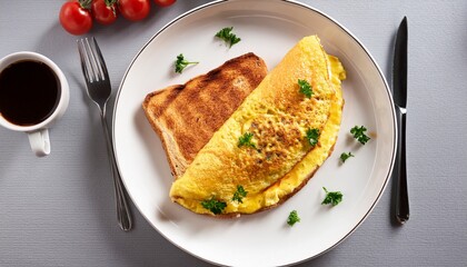 top view breakfast omelette toast
