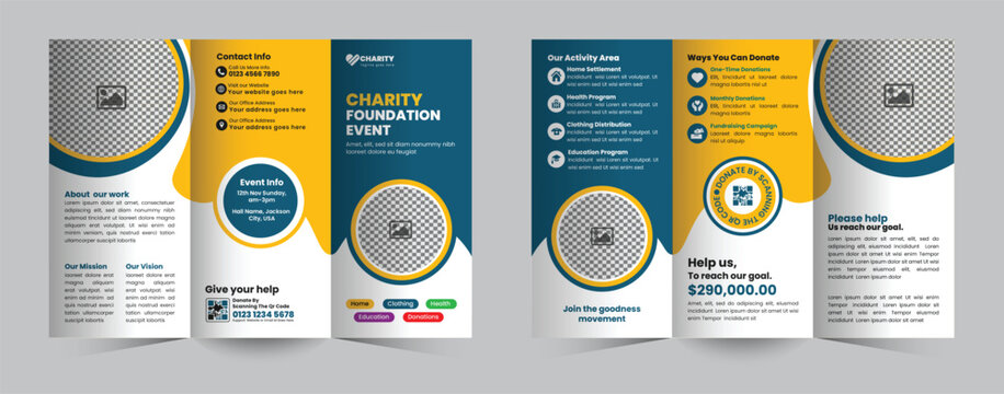 Professional and customizable tri-fold brochure template designed to promote charity fundraising events, drive donations, and effectively engage supporters for your cause