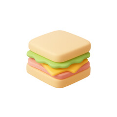 Stylized 3d sandwich with ham cheese and lettuce isolated on transparent background