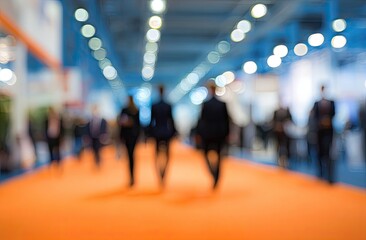 Blurred view of people walking in a convention hall