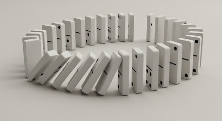 Domino Effect: Chain Reaction of Falling White Dominoes in Circular Arrangement
