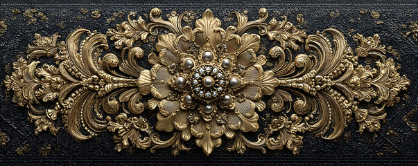 Ornate gold filigree with black lacquer background , opulence, invitation, gold