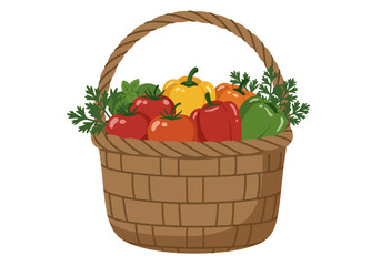 Basket overflowing with vegetables tomatoes peppers and herbs