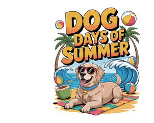 Fototapeta premium Dog Days of Summer T-Shirt Design – Cute Retro Vintage Dog Graphic, Summer Beach Vibes, Fun Pet Lover Apparel, Hot Weather Casual Tee Illustration