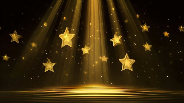 Stars rising to glory on gold background celebration award ceremony backdrop shining entertainment themed illustration