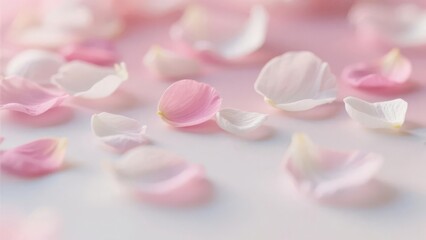 Fototapeta premium Softly Scattered Pink and White Rose Petals on a Light Background
