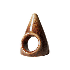 A cast ceramic clay ring holder cone with smooth glaze isolated on transparent background