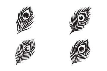 Peacock Feather Icon Vector Set