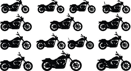 Motorcycle silhouette clipart, cruiser bike vector icons, biker design graphics, black chopper motorcycle outline, vintage moto illustrations, ride silhouette art