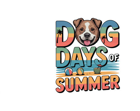 Dog Days of Summer T-Shirt Design &ndash; Cute Retro Vintage Dog Graphic, Summer Beach Vibes, Fun Pet Lover Apparel, Hot Weather Casual Tee Illustration