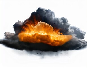 dark cloud with orange thunder splash isolated on white perfect for fiery animation or a dynamic burning background