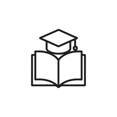 Icon of an open book with a graduation cap on top symbolizing education and knowledge