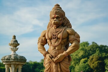 Obraz premium Hanuman Jayanti statue standing majestically, Majestic statue of Hanuman Jayanti