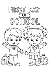 Cartoon Boy and Girl Students with Backpacks – First Day of School Coloring Page