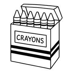 Line Art Illustration of Crayons in Box &ndash; Black and White School Supply